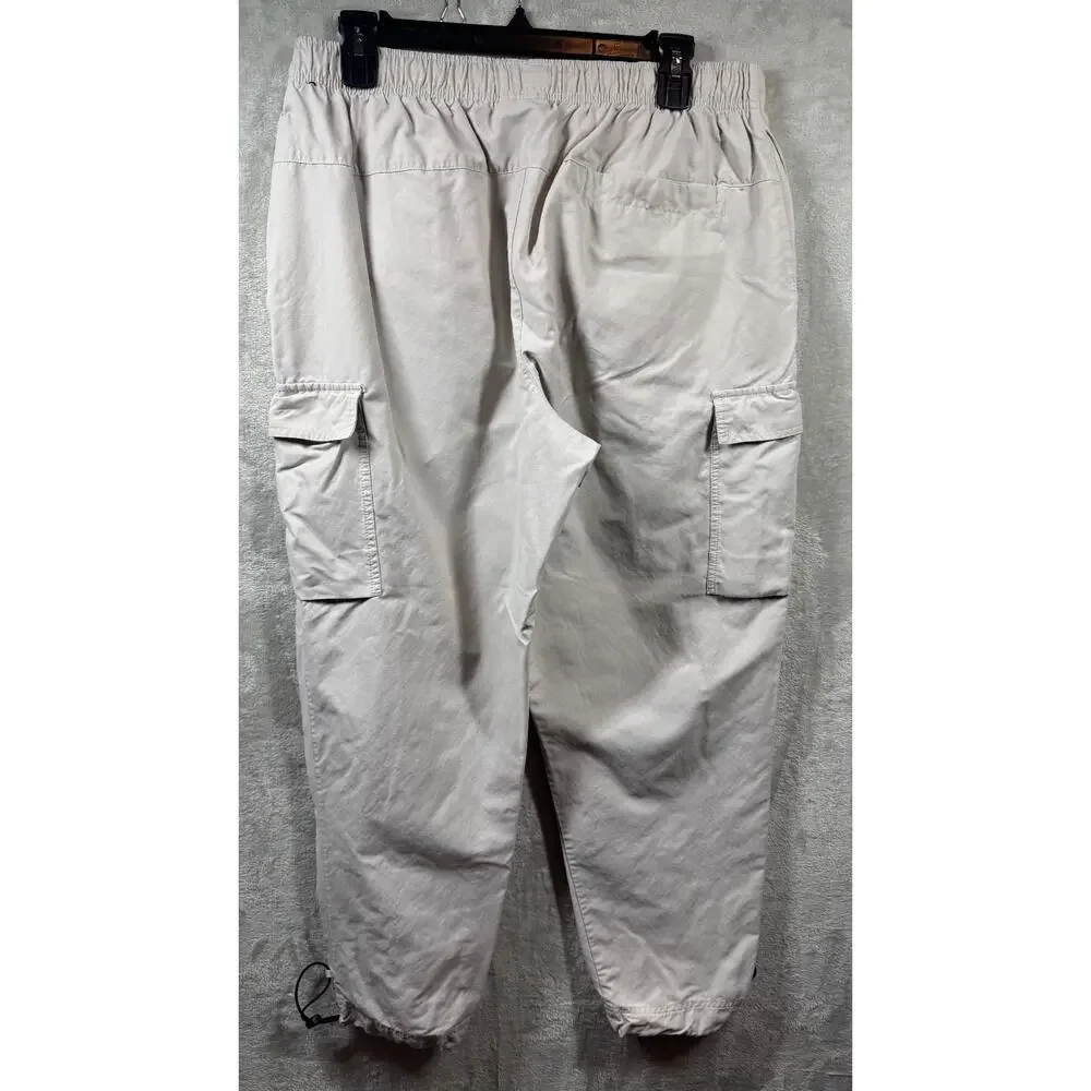Nike Pant Men Sz L Tan Beige Cargo Joggers Utility Drawstring Elastic Waist Logo